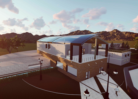 Charred Wood Cladding and Expansive Glass Integrate with Nature in a Multi-Functional Community Space