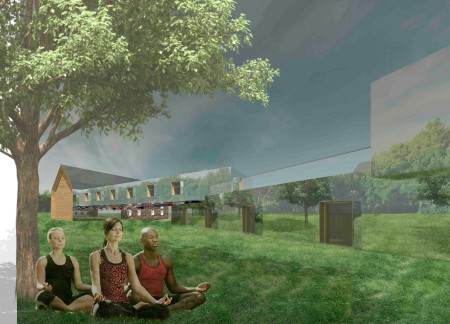 Embracing Nature Through Locally Sourced Stone and Transparent Glass in a Tranquil Meditation Space