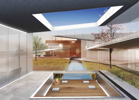 Floating Structure Crafted with Natural Materials Embracing Light and Water Integration