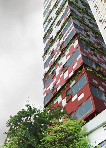 Pixelated Facades and Modular Living Spaces in Sustainable Concrete Housing