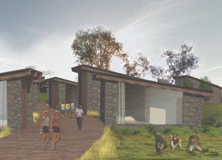 Charred Wooden Shingles and Natural Stone Create a Tranquil Meditation Camp Emphasizing Sustainability