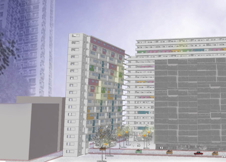 Pixelated Clusters of Reinforced Concrete and Metal Grilles in a Flexible Urban Habitat