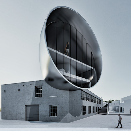 Sculptural Design with Green Roof and Reinforced Concrete for a Versatile Urban Hub