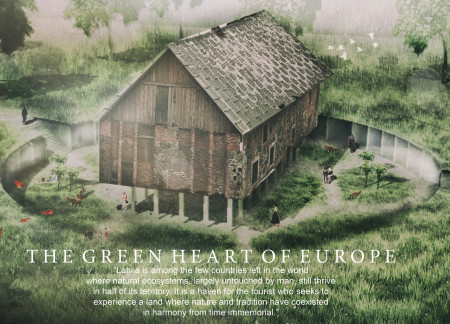 Charred Timber Roofs and Sustainable Stone Facade for a Community Center Emphasizing Nature Integration