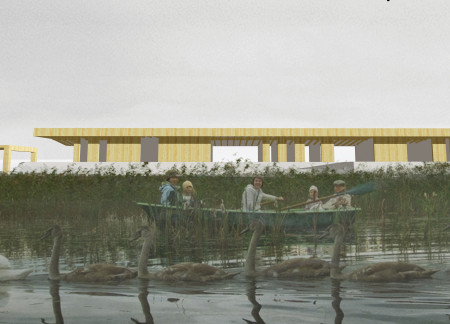 Charred Wooden Shingles and Stone Construction in a Tranquil Meditation Retreat