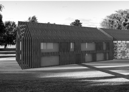 Charred Wooden Shingles and Natural Stone Create Tranquil Meditation Retreat Amidst Nature
