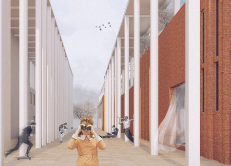 Charred Wooden Shingles and Large Glass Facades Defining a Multifunctional Urban Hub