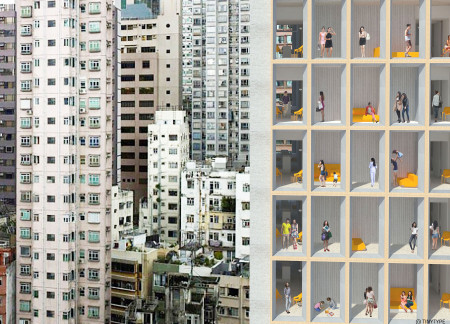 Modular Living Spaces Utilizing Concrete and Natural Wood in High-Density Urban Environments