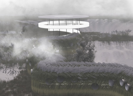 Acoustic Structures and Circular Climb Crafted from Native Timber in a Wildlife Observation Space