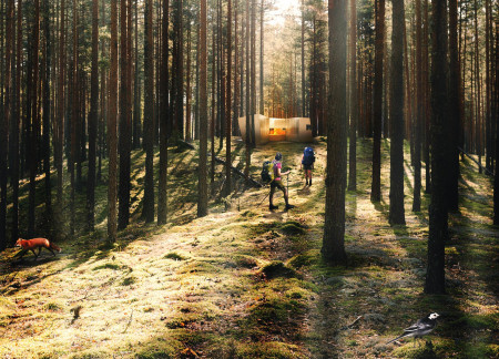 Reflective Glass Panels and Cross-Laminated Timber Create a Nature-Integrated Hiker Shelter