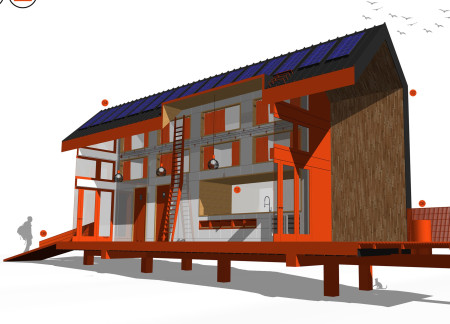 Sustainable Solar Cabin Crafted from Laminated Beams and Metal Cladding