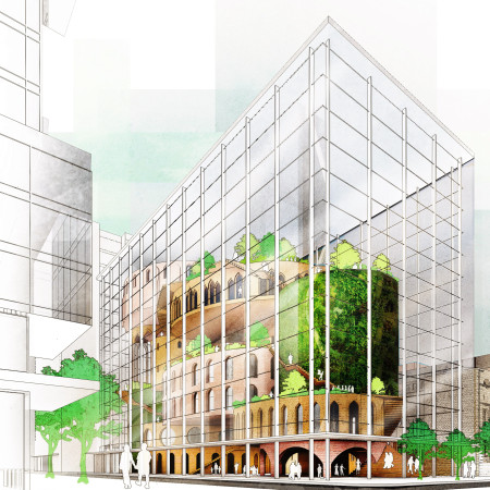 Biophilic Community Hub Featuring Transparent Glass and Natural Wood Elements