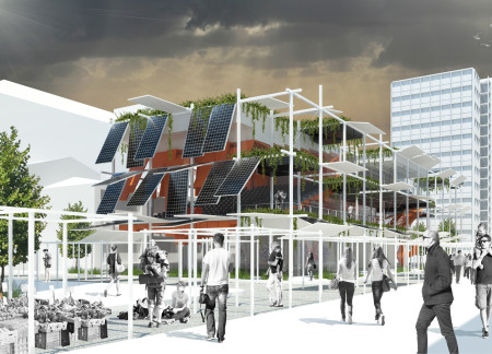 Steel Framework and Solar Panels Combined with Flexible Spaces in a Sustainable Community Hub