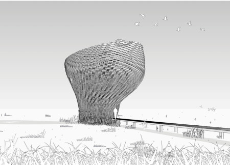 Elevated Observation Structure Crafted from Cross-Laminated Timber and Charred Shingles