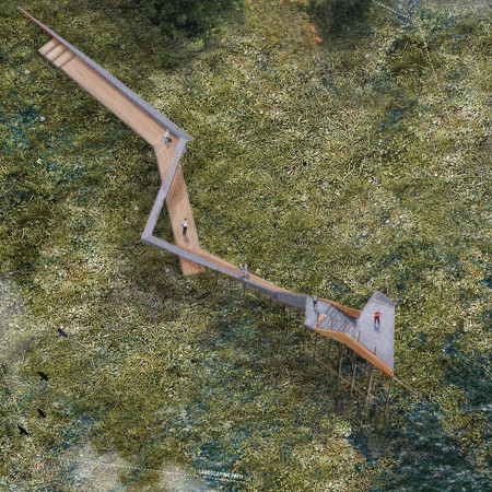 Curvilinear Observation Platform Featuring Cross-Laminated Timber and Charred Wooden Shingles