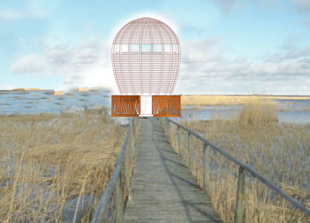 Weathered Corten Steel Structure Elevating Birdwatching Experiences Through Sustainable Larch Wood Design