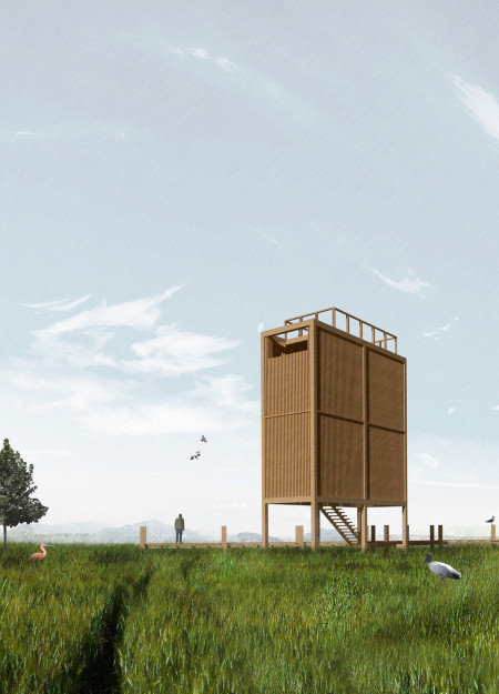 Nest-Inspired Structure Featuring Charred Wooden Shingles and Sustainable Timber for Birdwatching Education