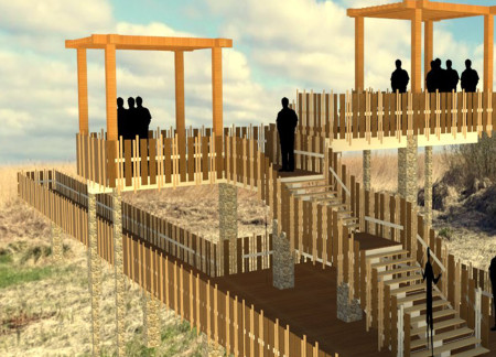 Elevated Viewing Platforms Crafted from Charred Timber and Composite Wood in Ecologically Sensitive Wetland