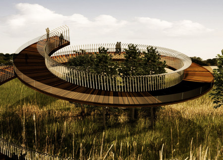 Elevated Observation Platform Crafted from Thermally Modified Wood and Porous Materials Within a Wetland Ecosystem