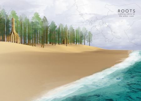 Radial Timber Profiles and Thatch Canopies Create Semi-Enclosed Trekkers&rsquo; Shelters on the Amber Coast