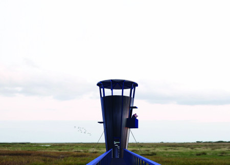 Elevated Observation Platform Crafted from Steel and Timber Panels Overlooking Wetlands