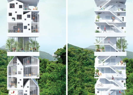 Terraced Living Spaces Enhanced by Biophilic Design and Reinforced Concrete