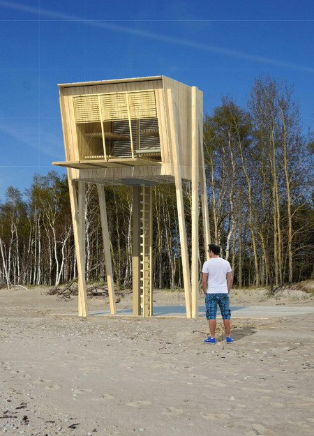Elevated Retreat Constructed with Latvian Timber and Modular Techniques Among Coastal Ecosystem