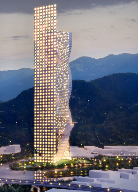 Wind-Powered Community Spaces with Urban Orchards and Sustainable Greenery