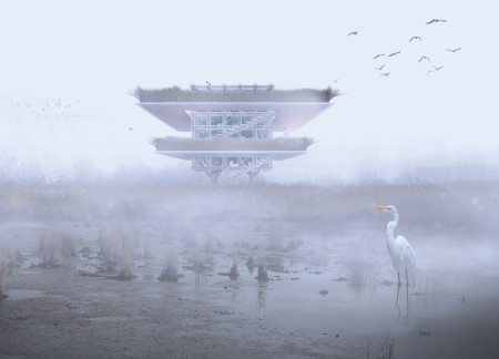 Elevated Observation Platform Featuring Sustainable Glass Facades and Native Flora Integration