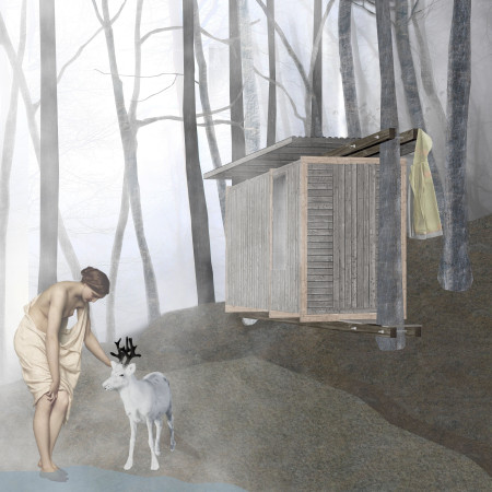 Charred Wooden Shingles and Prefabricated Timber Cabins in a Woodland Retreat