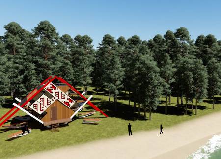 Charred Wooden Shingles and Elevation in a Nature-Integrated Retreat