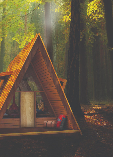 Prefabricated a-Frame Cabin Built with Laminated Timber and Weather-Resistant Materials for Hikers