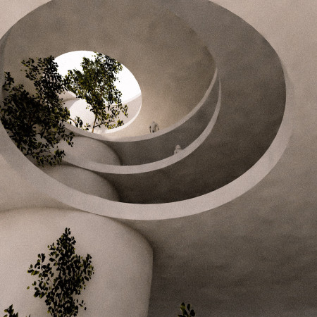 Elliptical Concrete Volumes Integrating Urban Greenery for Enhanced Community Living