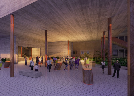 Corten Steel Tubing and Subterranean Exhibition Space in a Community Creative Hub