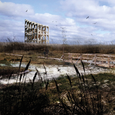 Elevated Observation Space Constructed with Pine and Concrete in a Wetland Environment