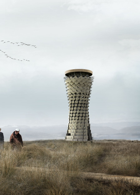 Timber Observation Tower Integrating Porous Structure Within Natural Habitat