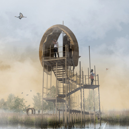 Brass Mesh Hides and Cross-Laminated Timber Shelters Enhancing Avian Observation in Natural Wetlands