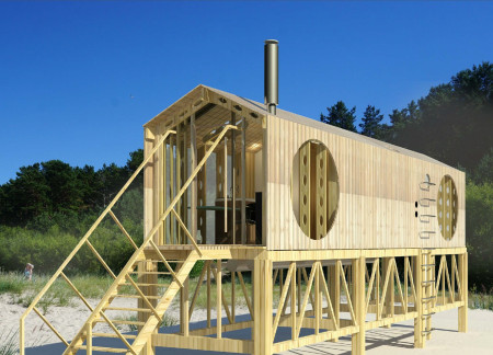 Charred Wooden Shingles and Elevated Timber Cabins for Sustainable Coastal Retreats