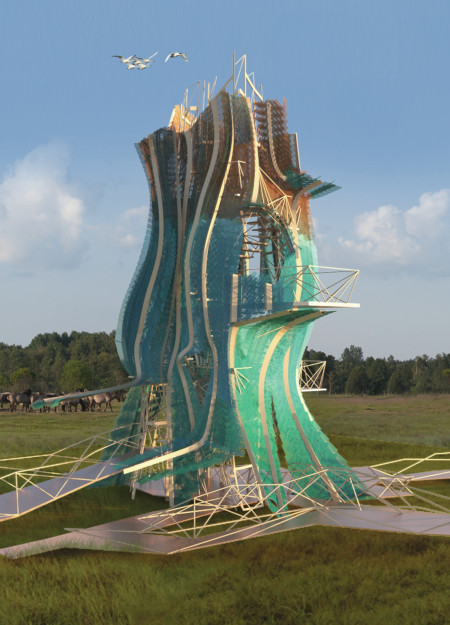 Biomimetic Structure Crafted from Wood Lattice with Integrated Birdwatching Decks