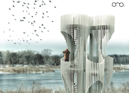 Curved Timber Fins Define an Elevated Observation Experience in Wetland Environment