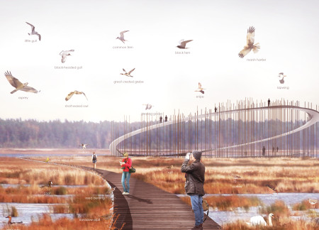 Cylindrical Observation Platform Crafted from Treated Timber and Integrated Natural Barriers