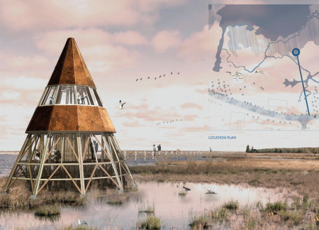 Conical Structure Crafted with Woven Textiles and Local Timber for Ecological Observation