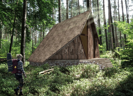 Charred Wooden Shingles and Cross-Laminated Timber Cabins Nestled in the Latvian Forest