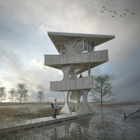 Spiral Platforms Crafted from Sustainable Timber in an Ecological Observation Structure