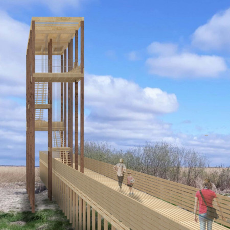 Elevated Wildlife Observation Tower Crafted from Glulam and Plywood in a Natural Wetland Environment