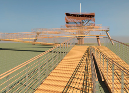 Elevated Wetland Observation Tower Constructed with Local Timber and Lightweight Structure
