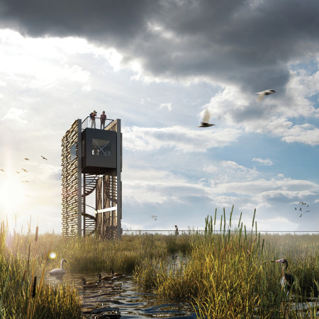 Charred Shingles and Cross-Laminated Timber Enclosed in a Scenic Wetland Observation Tower