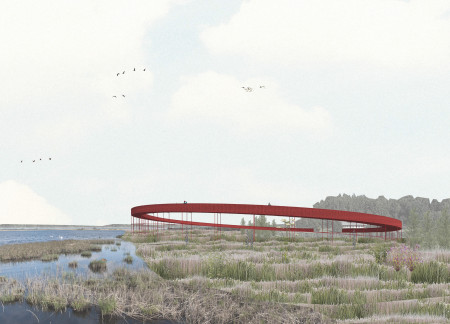 Circular Observation Tower Featuring Timber Decks and Steel Framework for Enhanced Wildlife Engagement