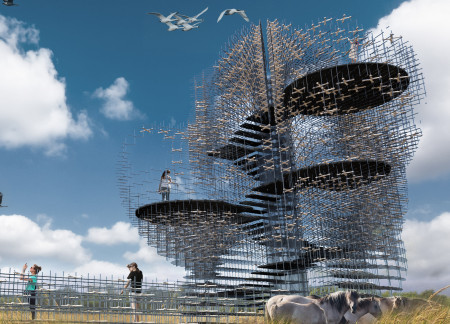 Spiral Observation Tower Crafted from Cross-Laminated Timber and Steel Framework