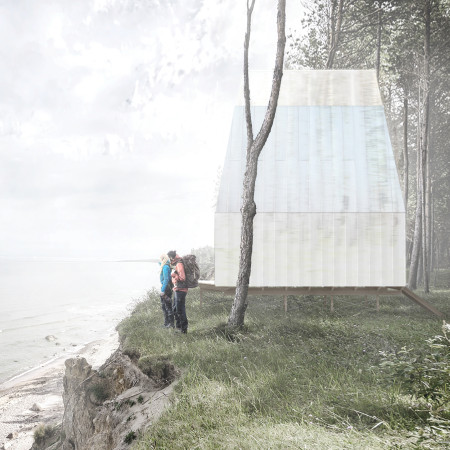 Elevated Retreat with Gabled Roof and Sustainable Composite Panels